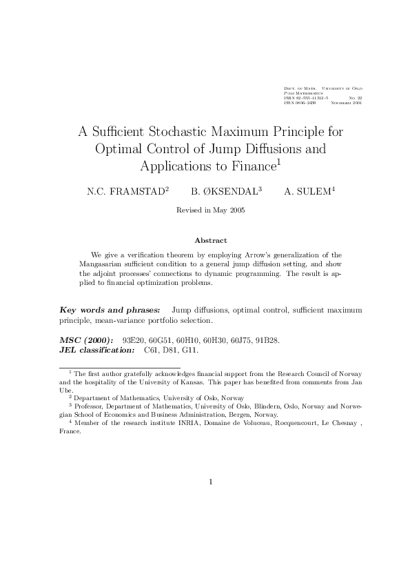 (PDF) Sufficient Stochastic Maximum Principle for the Optimal Control ...