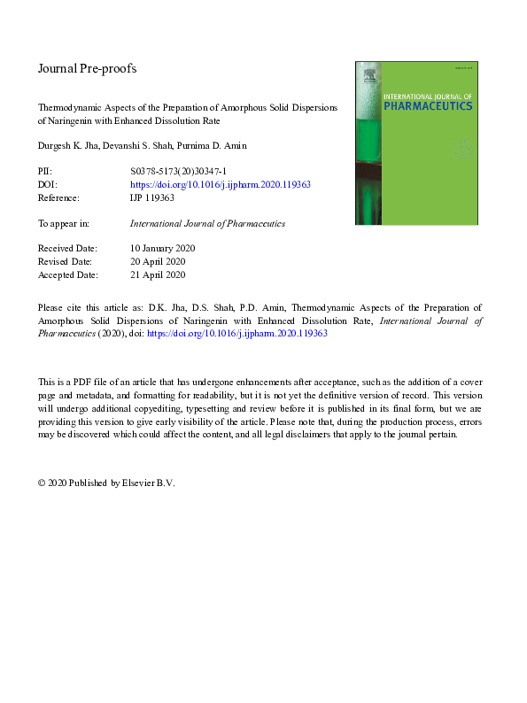 (PDF) Thermodynamic aspects of the preparation of amorphous solid ...