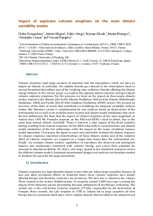 (PDF) Impact of explosive volcanic eruptions on the main climate ...