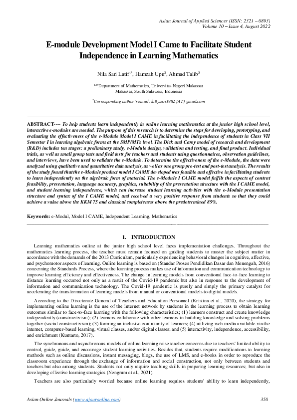 (PDF) E-module Development Model I Came to Facilitate Student ...