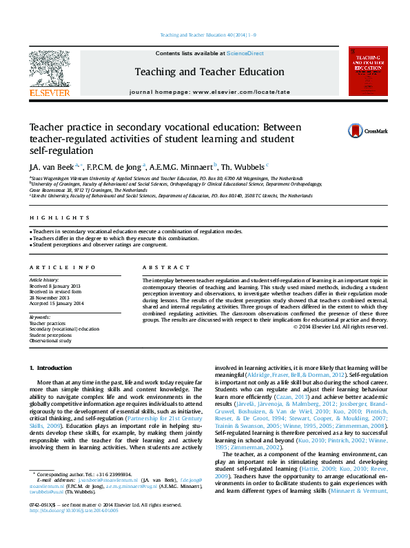 (PDF) Teacher practice in secondary vocational education: Between ...