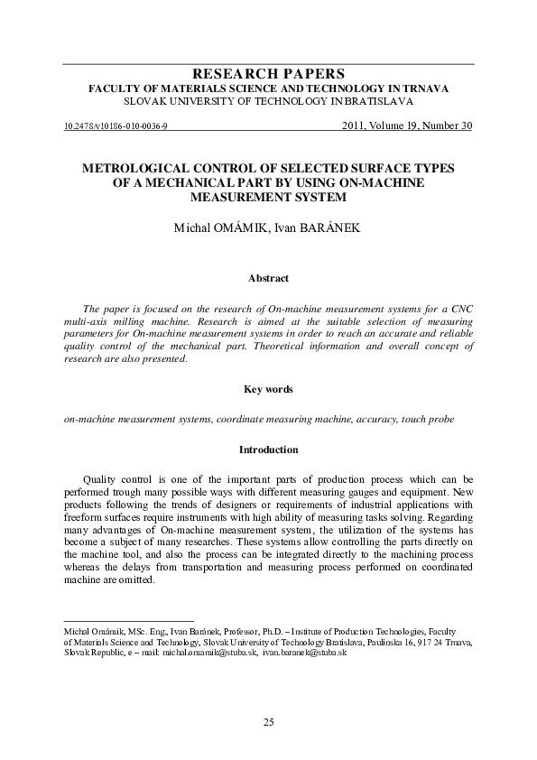 (PDF) Metrological Control of Selected Surface Types of a Mechanical ...