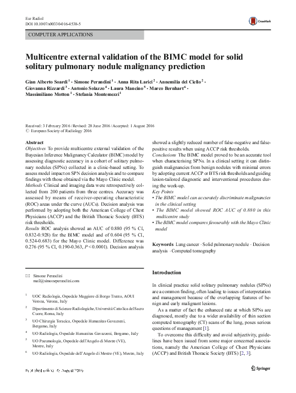 (PDF) Multicentre external validation of the BIMC model for solid ...