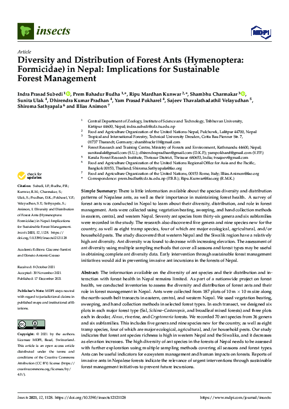 (PDF) Diversity and Distribution of Forest Ants (Hymenoptera ...