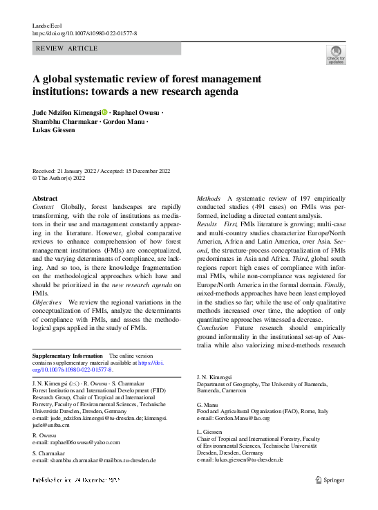 (PDF) A global systematic review of forest management institutions ...