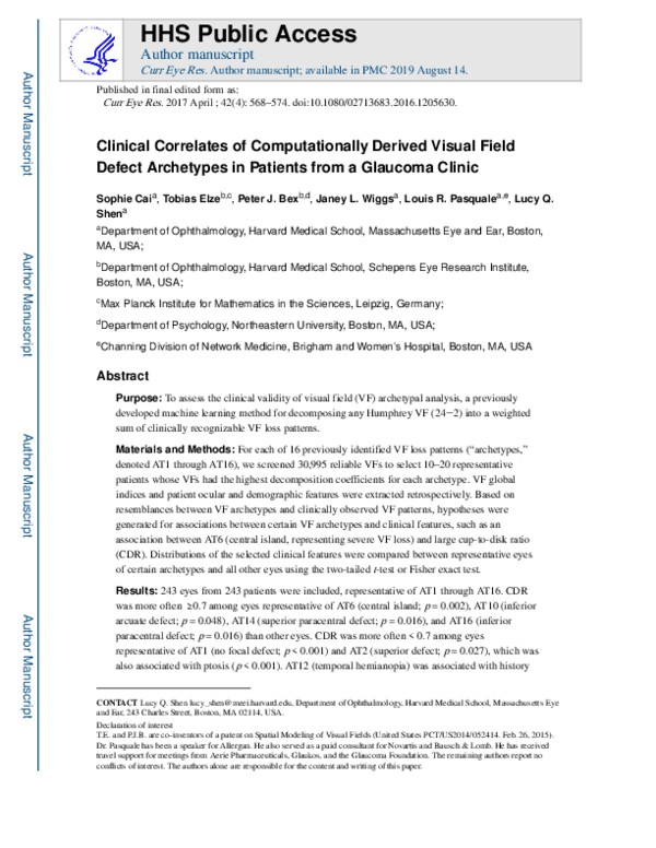 (PDF) Clinical Correlates of Computationally Derived Visual Field ...