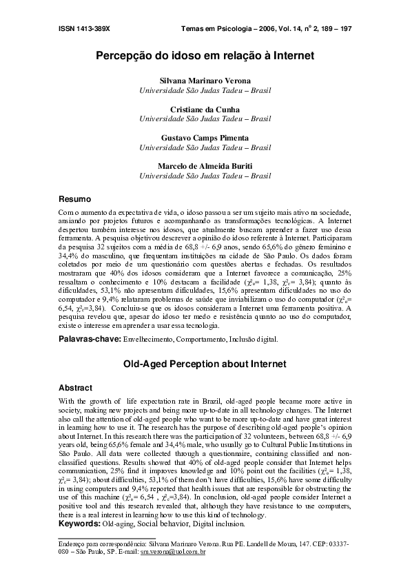 (PDF) Old-Aged Perception about Internet