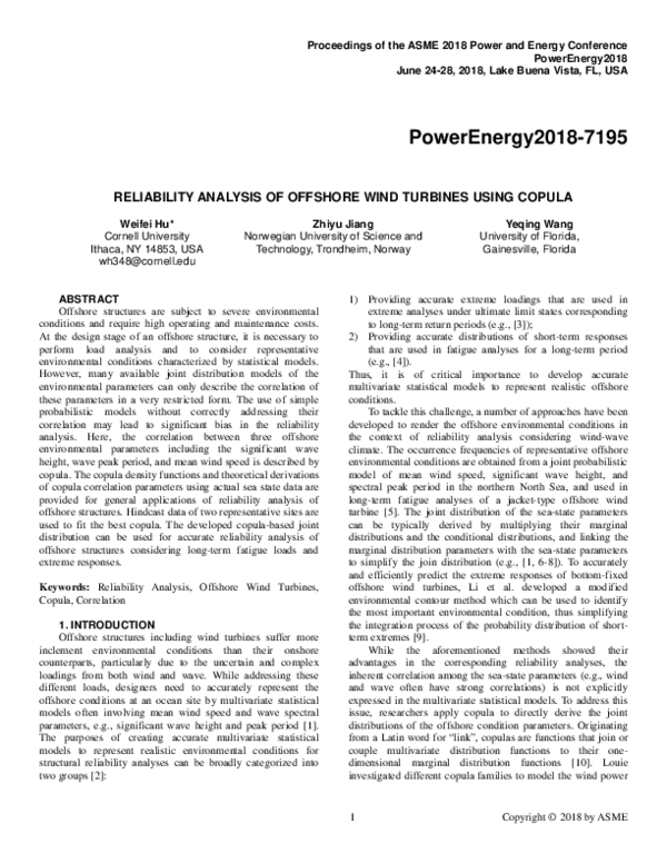 (PDF) Reliability Analysis of Offshore Wind Turbines Using Copula