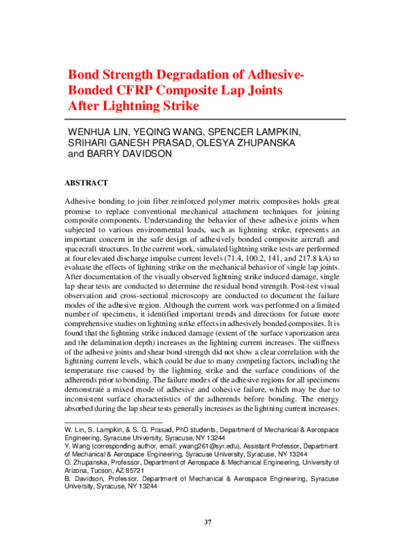 (PDF) Bond Strength Degradation of Adhesive- Bonded CFRP Composite Lap ...
