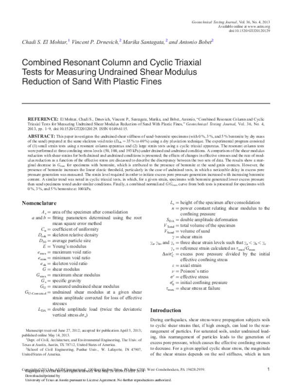 (PDF) Combined Resonant Column and Cyclic Triaxial Tests for Measuring ...