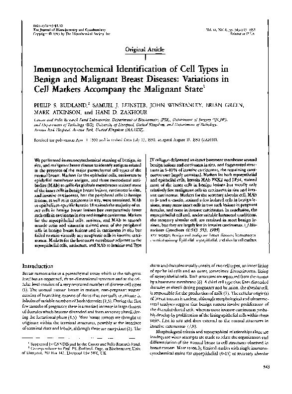 (PDF) Immunocytochemical identification of cell types in benign and ...