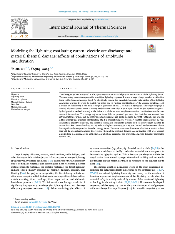 (PDF) Modeling the lightning continuing current electric arc discharge ...