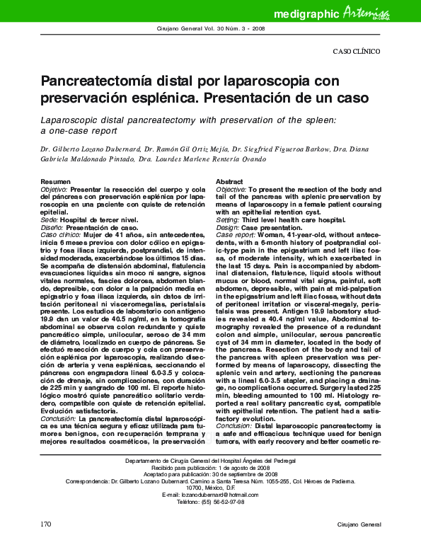 (PDF) Laparoscopic distal pancreatectomy with preservation of the ...