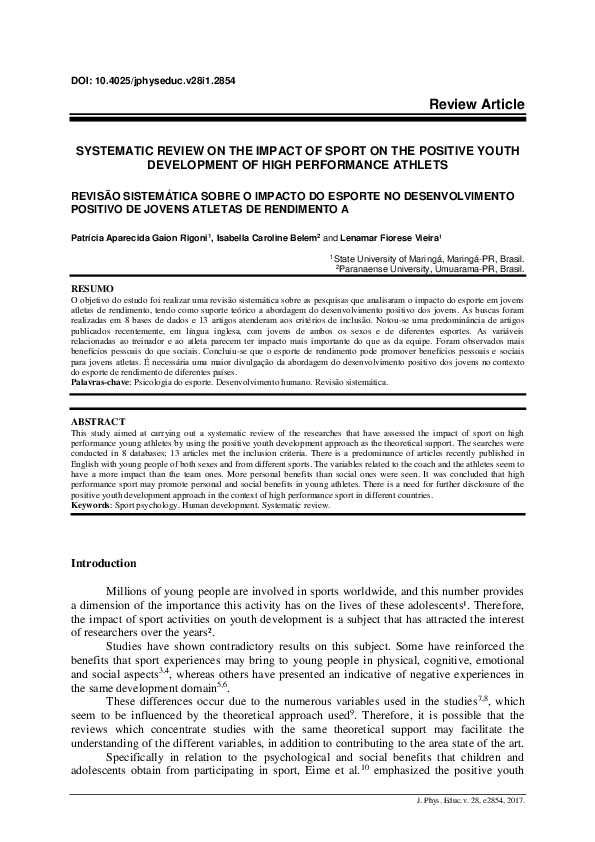 (PDF) Systematic Review on the Impact of Sport on the Positive Youth ...