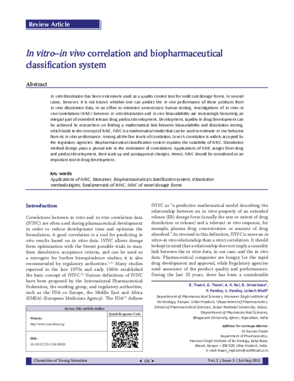(PDF) In vitro -in vivo correlation and biopharmaceutical ...