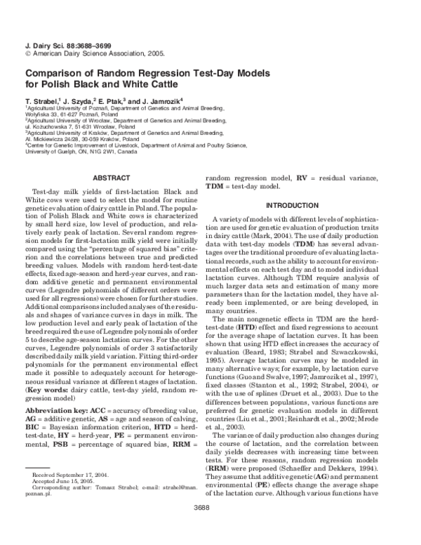 (PDF) Comparison of Random Regression Test-Day Models for Polish Black ...