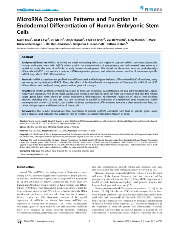 (PDF) MicroRNA Expression Patterns and Function in Endodermal ...