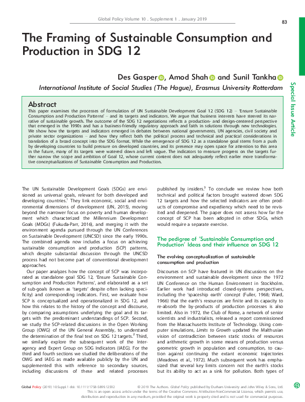 (PDF) The Framing of Sustainable Consumption and Production in SDG 12
