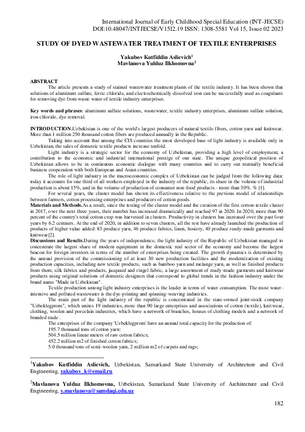 (PDF) STUDY OF DYED WASTEWATER TREATMENT OF TEXTILE ENTERPRISES