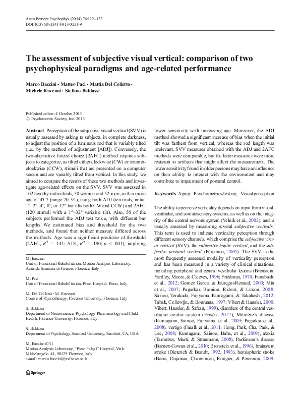 (PDF) The assessment of subjective visual vertical: comparison of two ...
