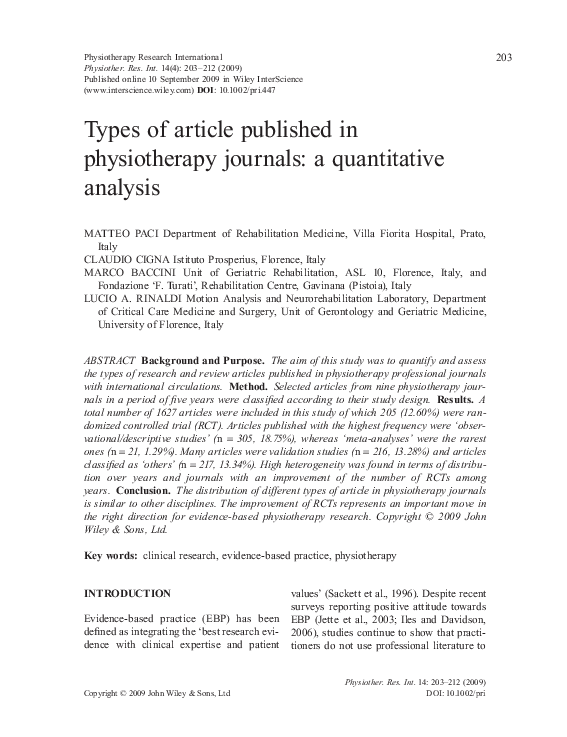 (PDF) Types of article published in physiotherapy journals: a ...