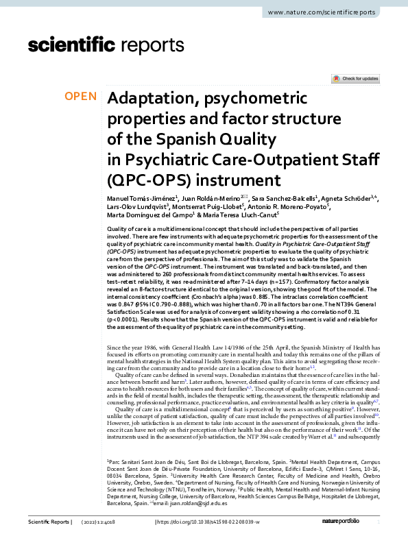 (PDF) Adaptation, psychometric properties and factor structure of the ...