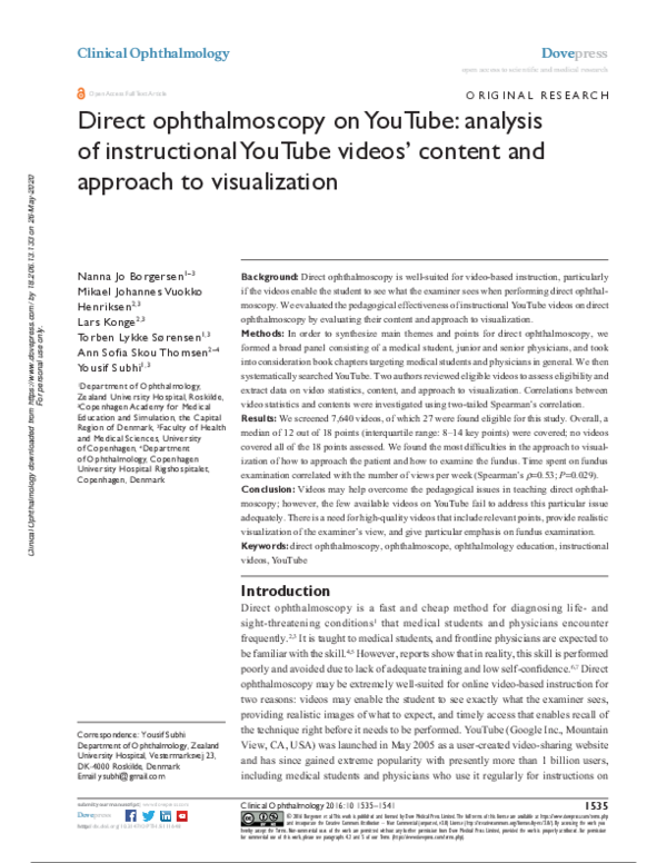 (PDF) Direct ophthalmoscopy on YouTube: analysis of instructional ...