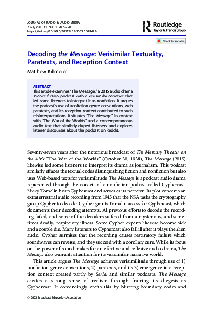 (PDF) Decoding the Message: Verisimilar Textuality, Paratexts, and ...