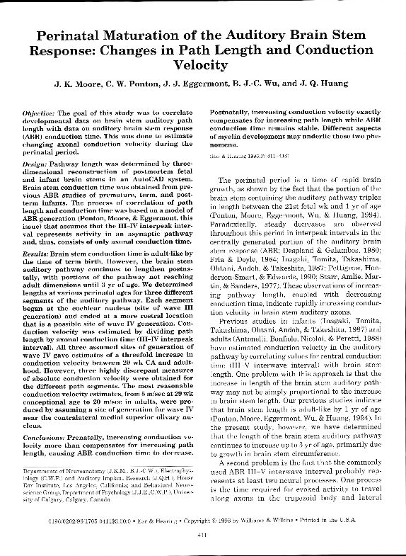 (PDF) Perinatal Maturation of the Auditory Brain Stem Response: Changes ...