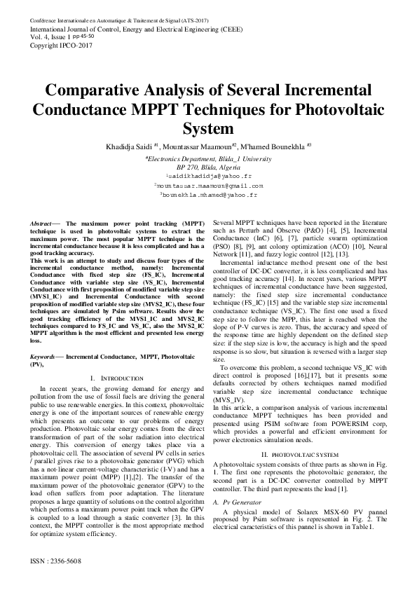 (PDF) Comparative Analysis of Several Incremental Conductance MPPT ...