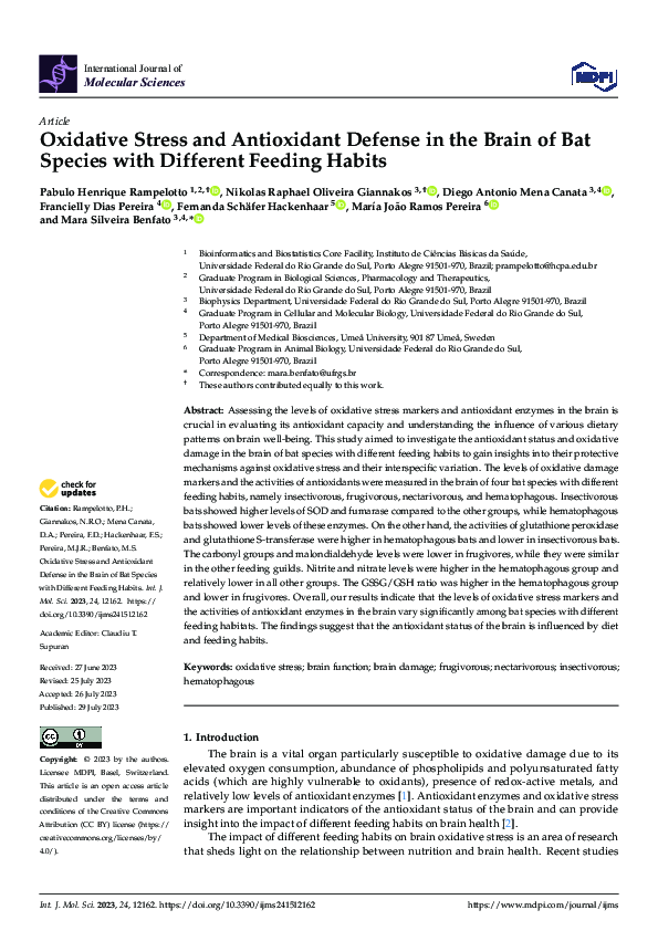 (PDF) Oxidative Stress and Antioxidant Defense in the Brain of Bat ...