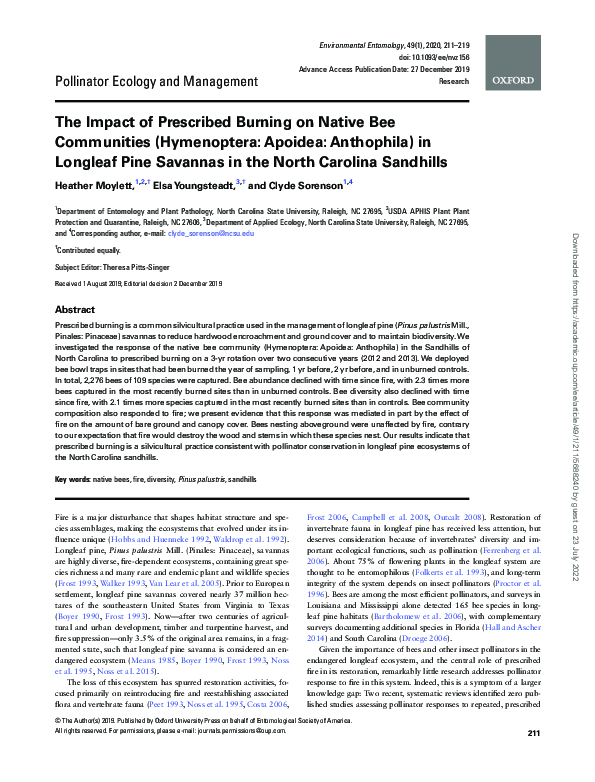 (PDF) The Impact of Prescribed Burning on Native Bee Communities ...
