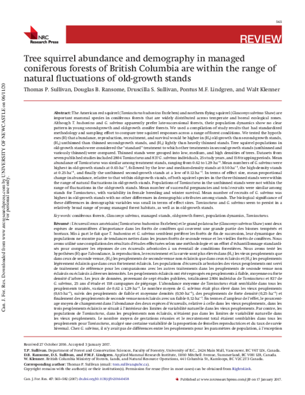 (PDF) Tree squirrel abundance and demography in managed coniferous ...