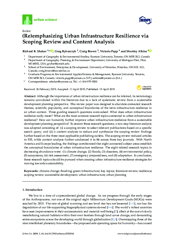 (PDF) (Re)emphasizing Urban Infrastructure Resilience via Scoping ...