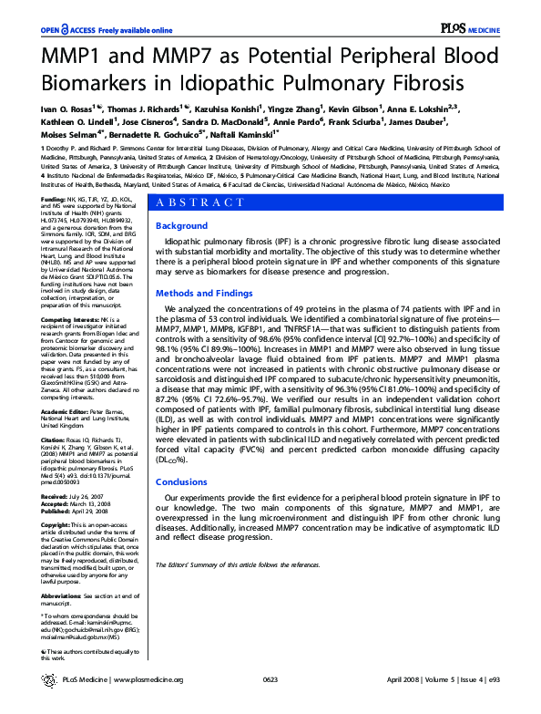 (PDF) MMP1 and MMP7 as Potential Peripheral Blood Biomarkers in ...