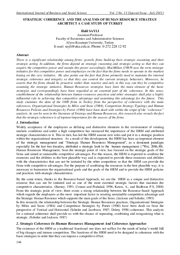 (PDF) STRATEGIC COHERENCE AND THE ANALYSIS OF HUMAN RESOURCE STRATEGY ...