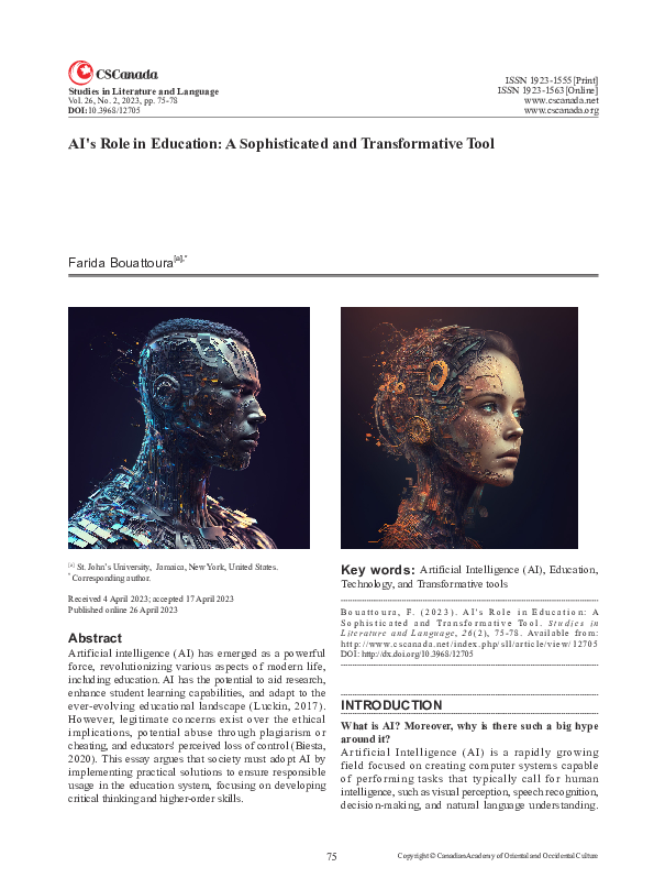 (PDF) AI's Role in Education: A Sophisticated and Transformative Tool ...