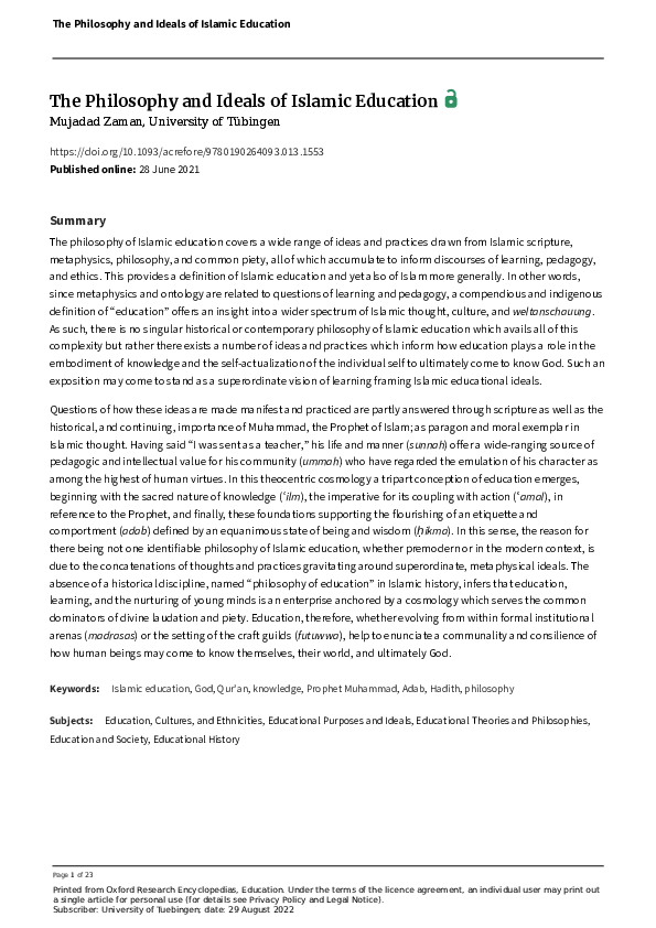 (PDF) The Philosophy and Ideals of Islamic Education