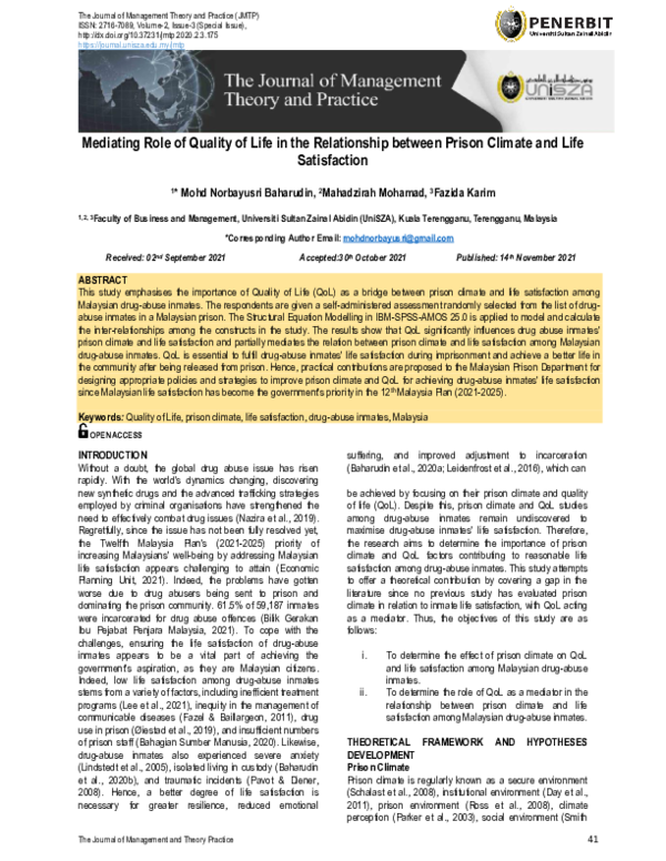 (PDF) Mediating Role of Quality of Life in the Relationship between ...