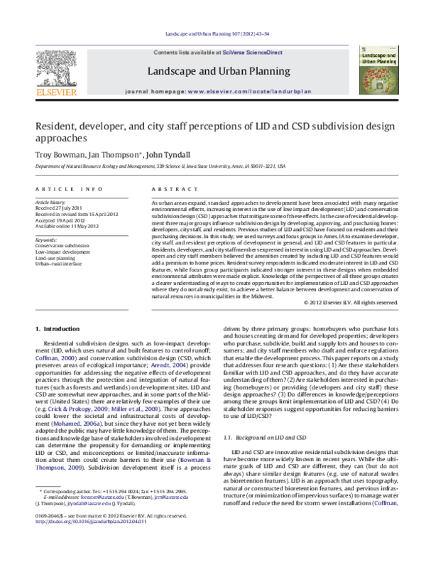 (PDF) Resident, developer, and city staff perceptions of LID and CSD ...
