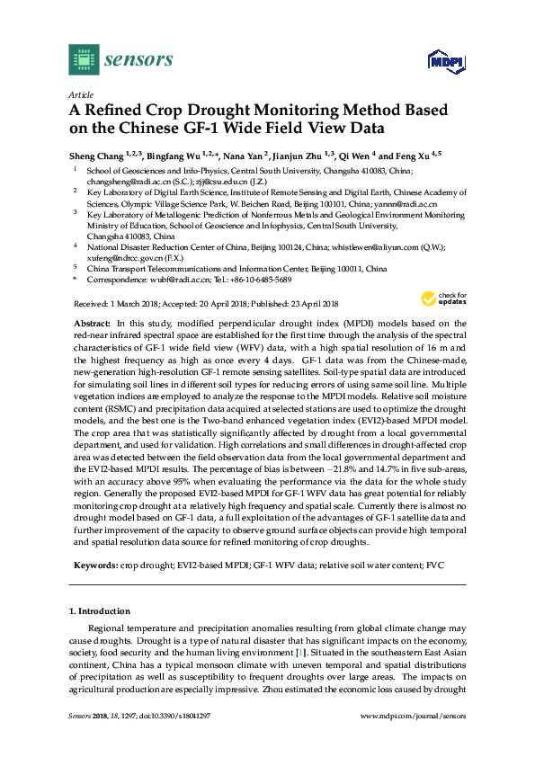 (PDF) A Refined Crop Drought Monitoring Method Based on the Chinese GF ...