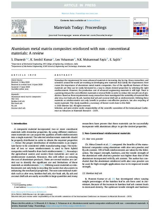 (PDF) Aluminium metal matrix composites reinforced with non ...