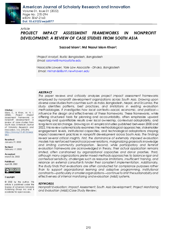 (PDF) PROJECT IMPACT ASSESSMENT FRAMEWORKS IN NONPROFIT DEVELOPMENT: A ...