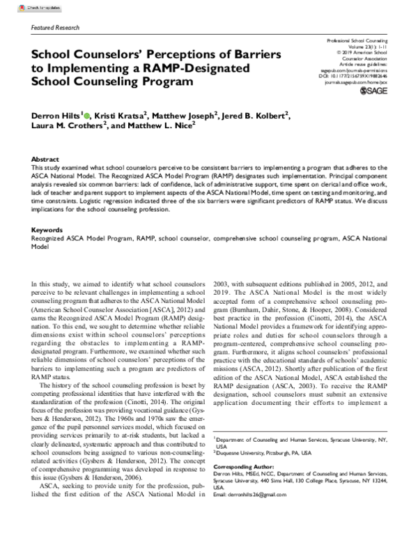 (PDF) School Counselors’ Perceptions of Barriers to Implementing a RAMP ...