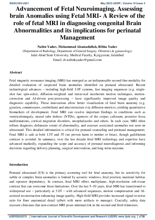 (PDF) Advancement of Fetal Neuroimaging. Assessing brain Anomalies ...