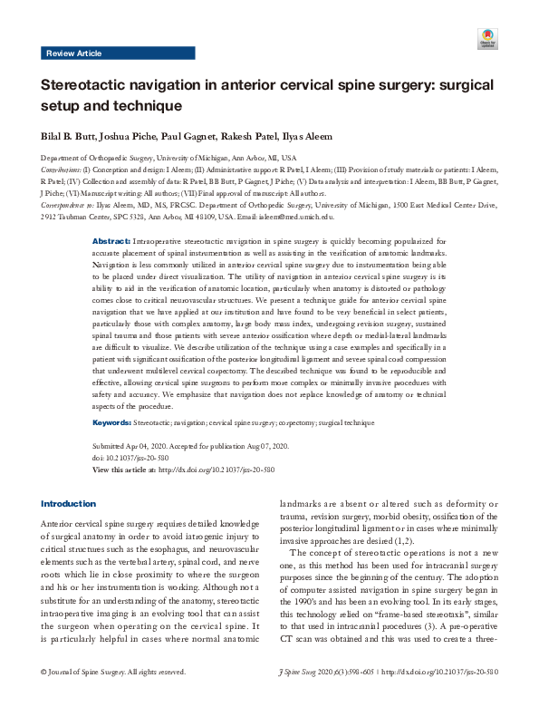 (PDF) Stereotactic navigation in anterior cervical spine surgery ...