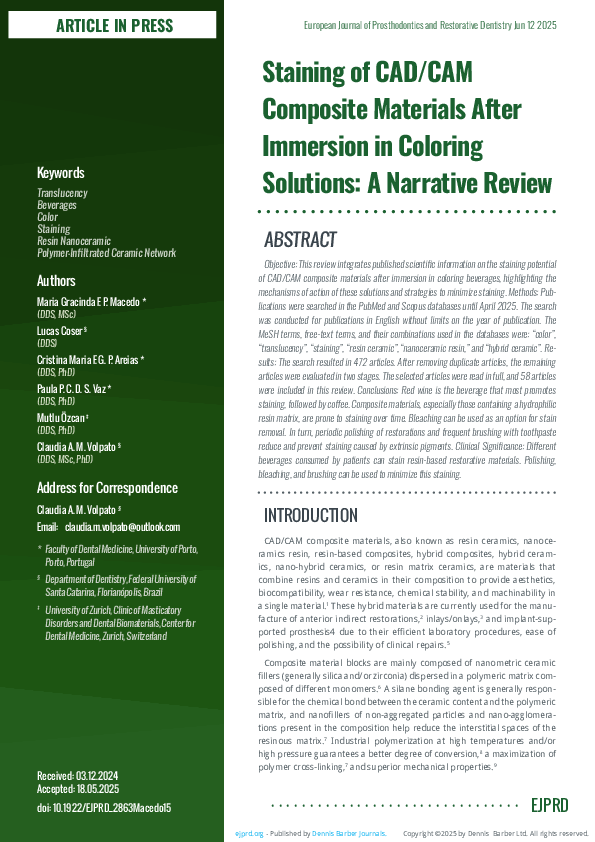 (PDF) Staining of CAD/CAM Composite Materials After Immersion in ...