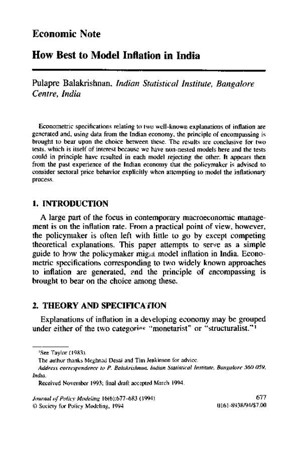 (PDF) How best to model inflation in India