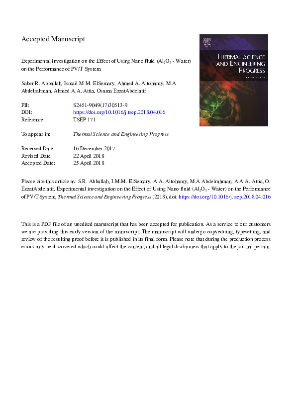 (PDF) Experimental investigation on the effect of using nano fluid ...