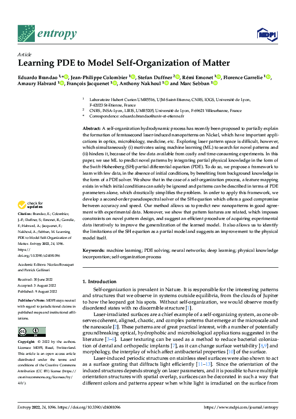 (PDF) Learning PDE to Model Self-Organization of Matter